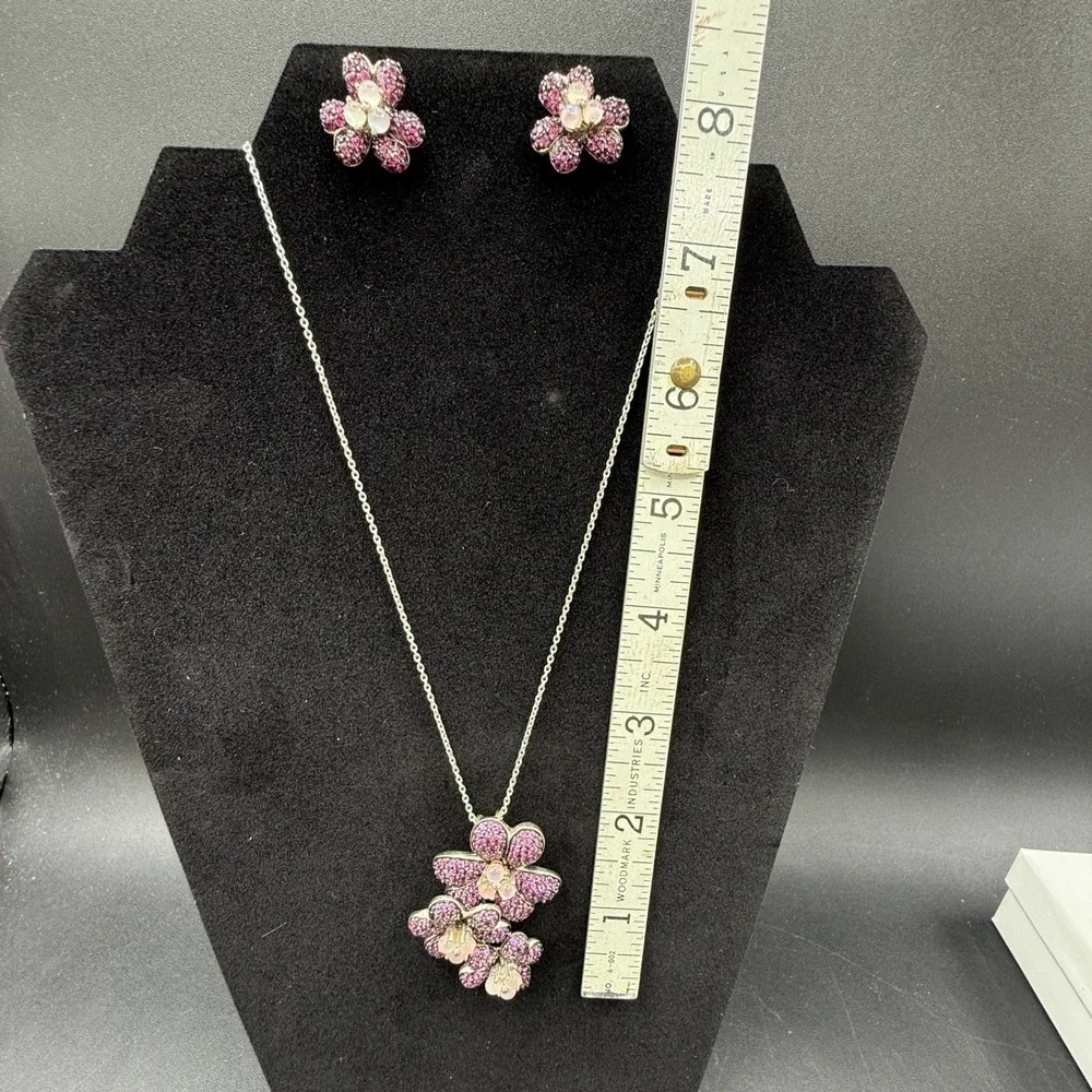 Moonstone Flower‎ Purple Sterling Silver Set Pendant Earrings Bracelet Garnet